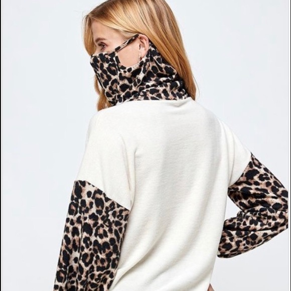 Cream and Leopard top with BUILT-IN MASK. - Picture 3 of 4